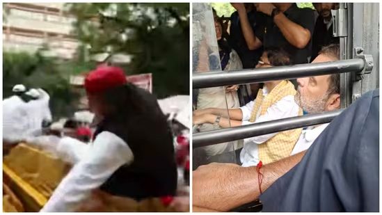 "High Drama in Delhi: Akhilesh Leaps Barricades, Rahul and Priyanka Detained in Voter Fraud Protest"