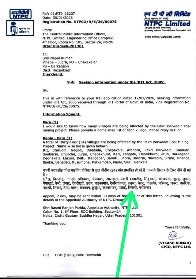 RTI Reveals Truth: 34 Villages Affected by Pakri Barwadih Coal Project