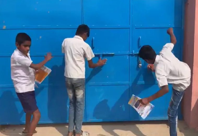 Teachers Hold Chicken Party in Munger School, Students Protesting Outside