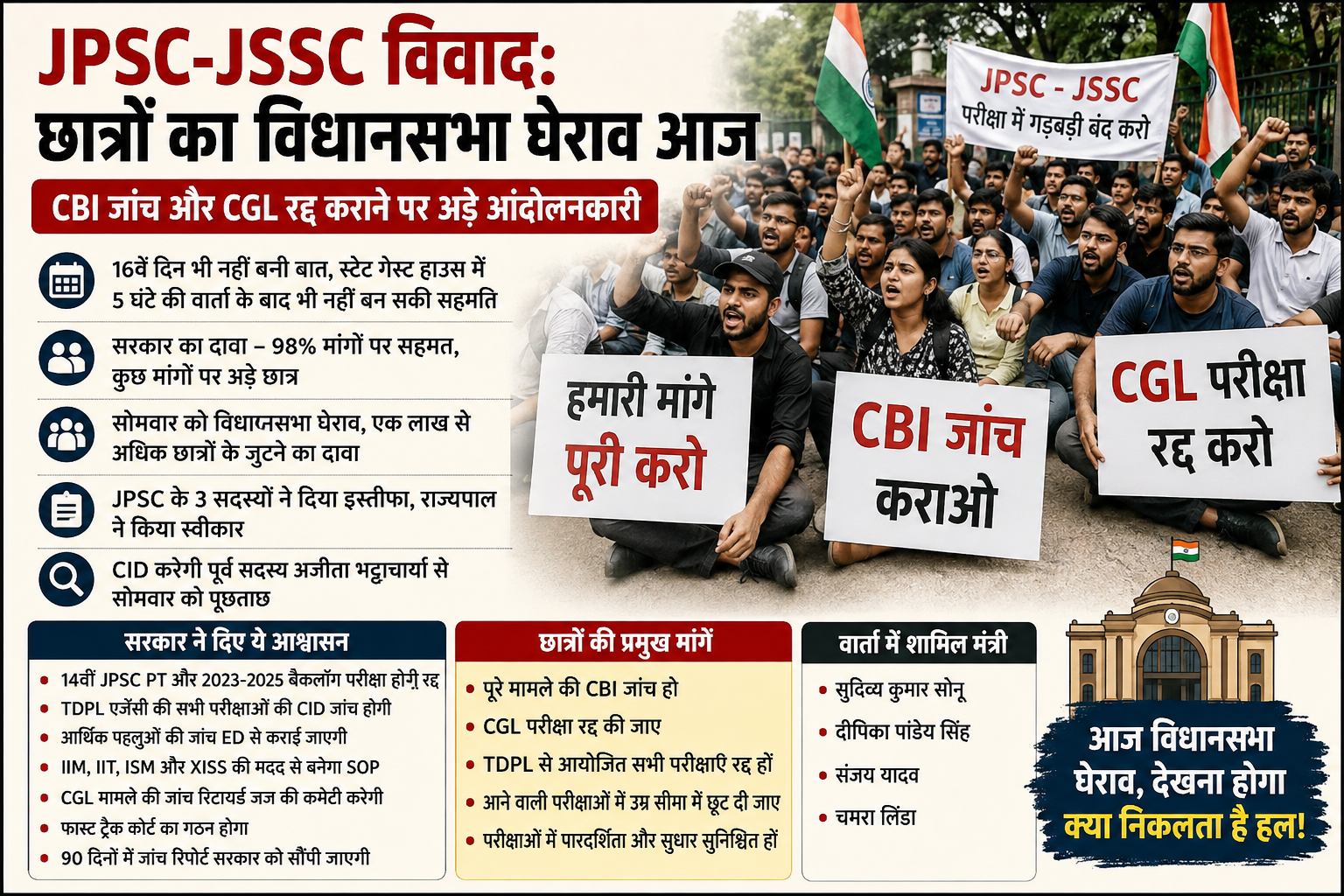 JPSC-JSSC Row: Students to Gherao Assembly Today, Demand CBI Probe and CGL Cancellation