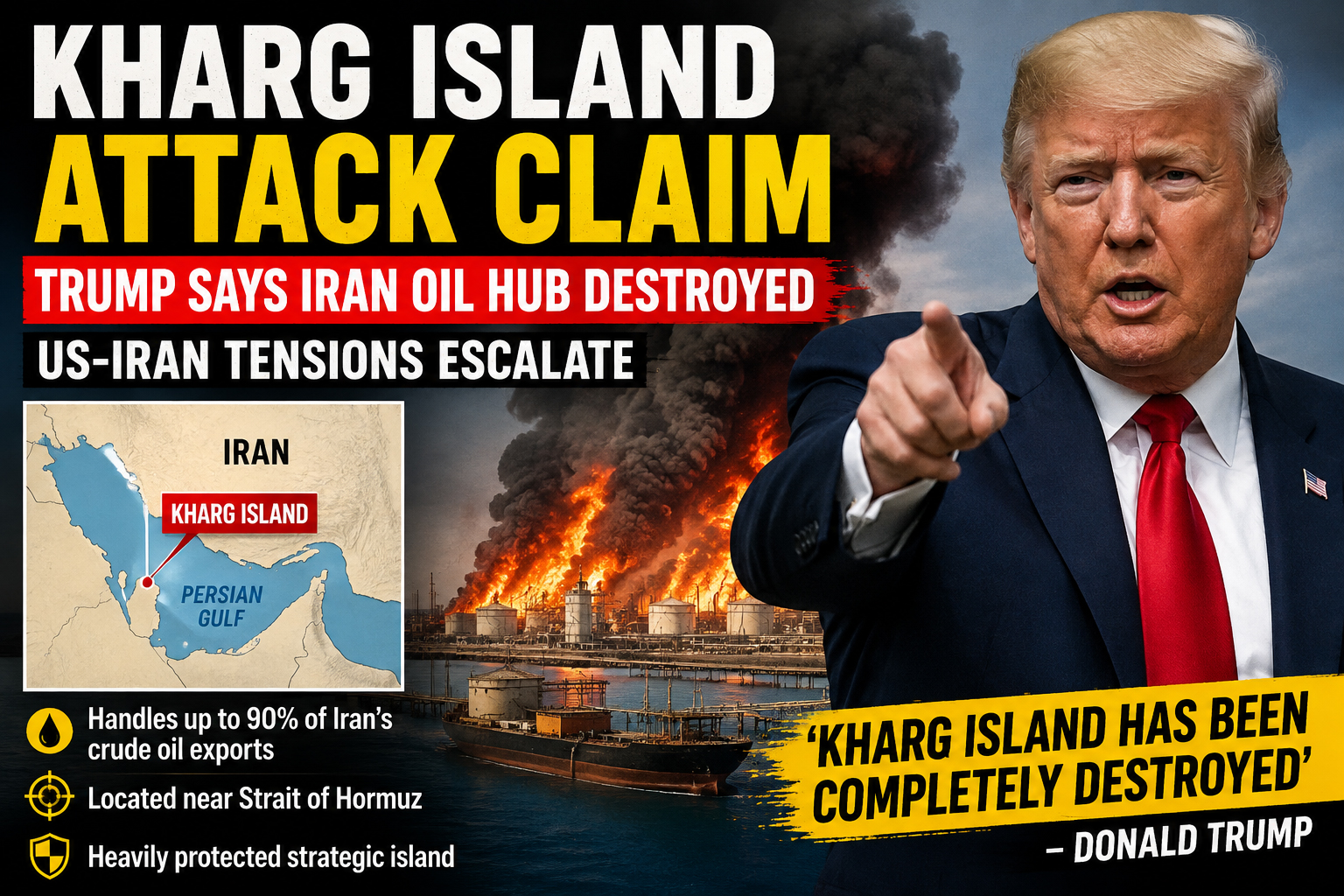 Kharg Island Attack Claim, Trump Says Iran Oil Hub Destroyed