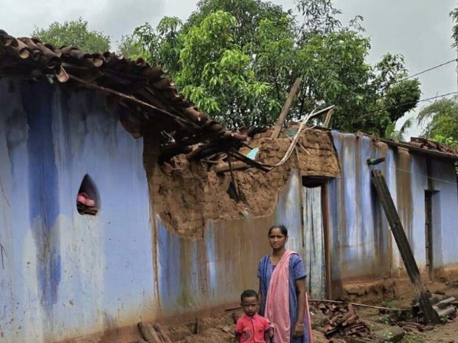Cyclonic Storm Rains Cause Collapse of Three Mud-and-Tile Houses in Rajaparom Village; Families Left Homeless